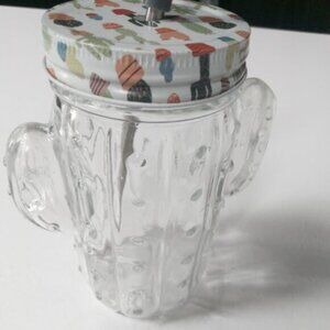 Cactus Mason Jar with Metal Straw, Cactus Embellished Metal Lid